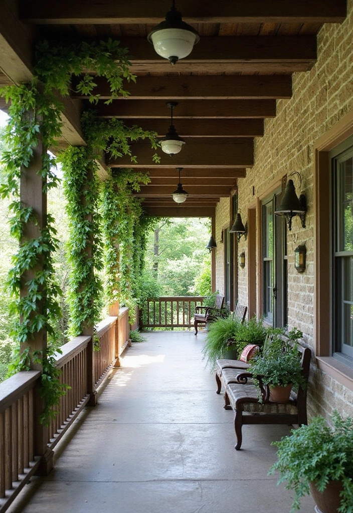 17 Decorative Porch Ceiling Beams That Will Add Character to Your Home (Wait Until You See #6!) - 16. Beams with Greenery for A Natural Touch