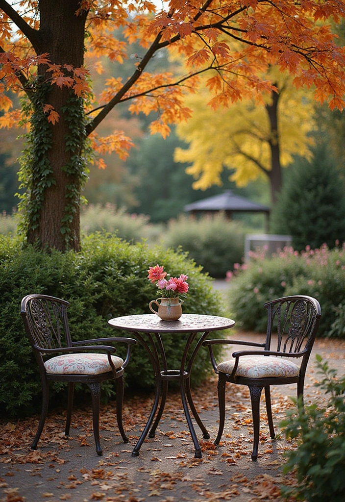 17 Modern Bistro Set Ideas for a Chic Garden Makeover (#12 Is a Game Changer!) - 17. Seasonal Decor to Complement Your Bistro Set