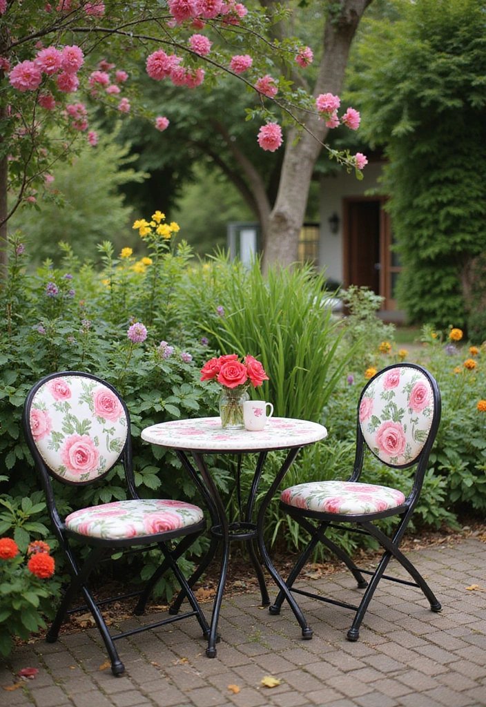 18 Affordable Garden Bistro Set Ideas That Look Like a Million Bucks (You Won't Believe #3!) - 16. Floral Print Chairs