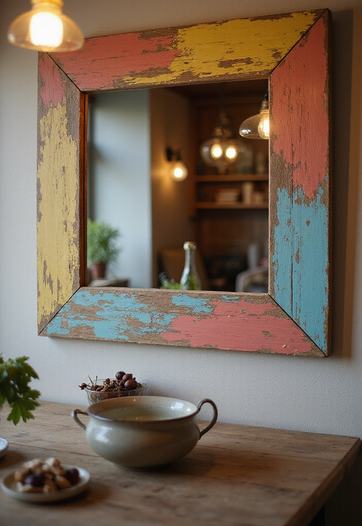 18 Colorful Dining Room Mirror Ideas That'll Brighten Up Your Space Instantly! - 12. Rustic Wooden Mirrors with Paint
