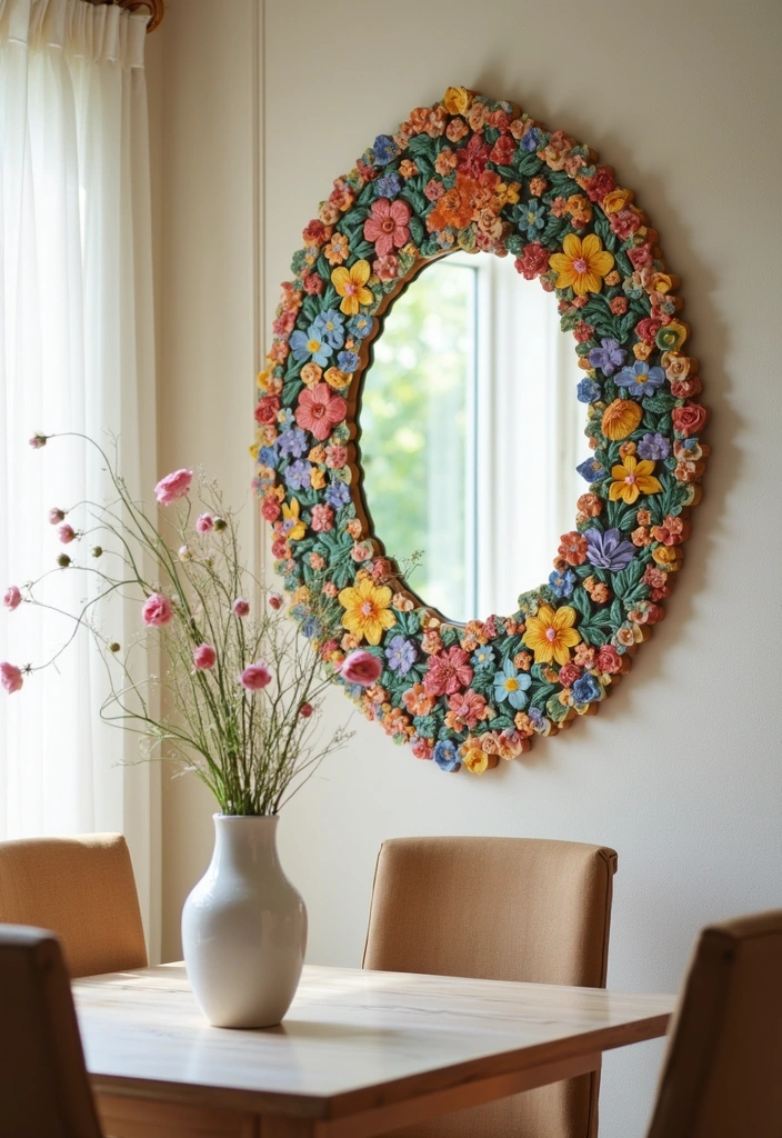 18 Colorful Dining Room Mirror Ideas That'll Brighten Up Your Space Instantly! - 3. Floral Patterned Frame