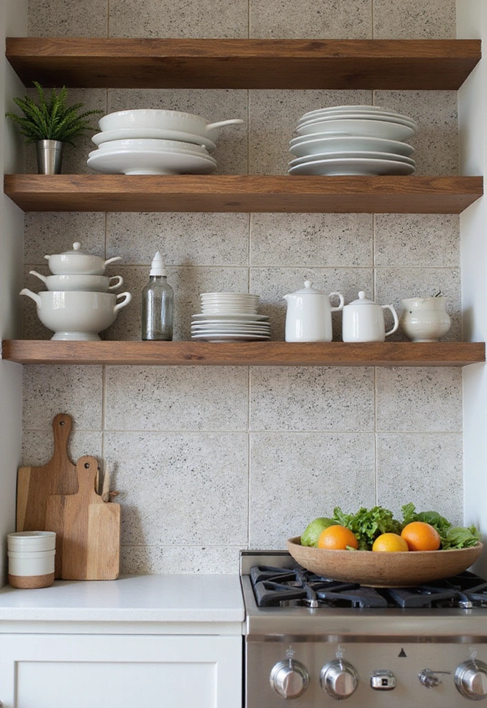 18 Modern Open Kitchen Shelves That Will Make Your Friends Jealous! - 12. Decorative Backdrops