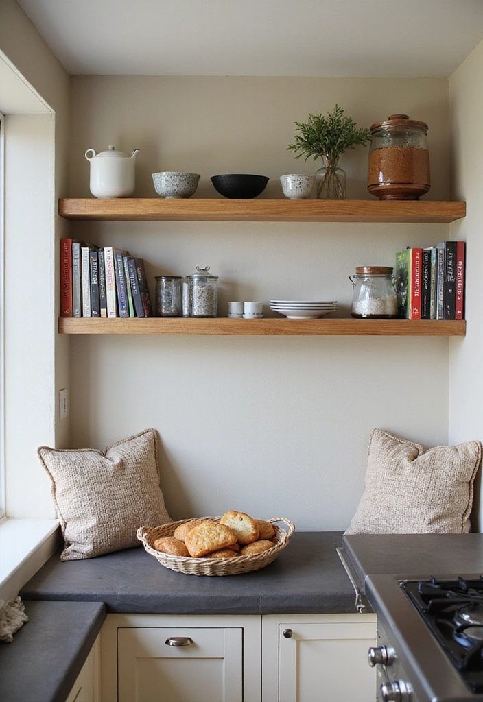18 Modern Open Kitchen Shelves That Will Make Your Friends Jealous! - 14. Open Shelf with Seating Integration