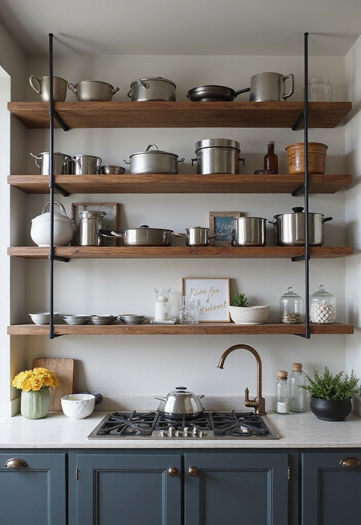 18 Modern Open Kitchen Shelves That Will Make Your Friends Jealous! - 2. Sleek Metal Frames