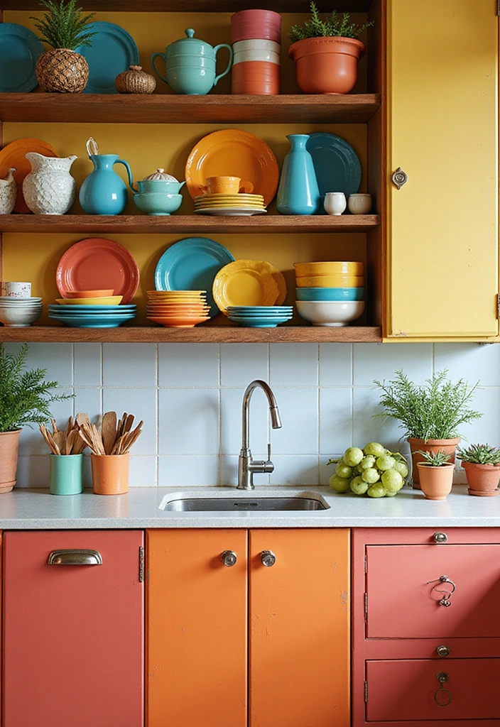 18 Modern Open Kitchen Shelves That Will Make Your Friends Jealous! - 4. Color Pop Showstopper