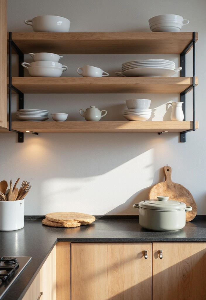 18 Modern Open Kitchen Shelves That Will Make Your Friends Jealous! - 5. Floating Shelf Elegance