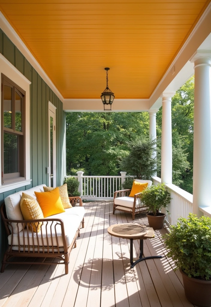 18 Modern Porch Ceilings That Redefine Outdoor Elegance (You Can't Miss #7!) - 12. Bright Color Accents