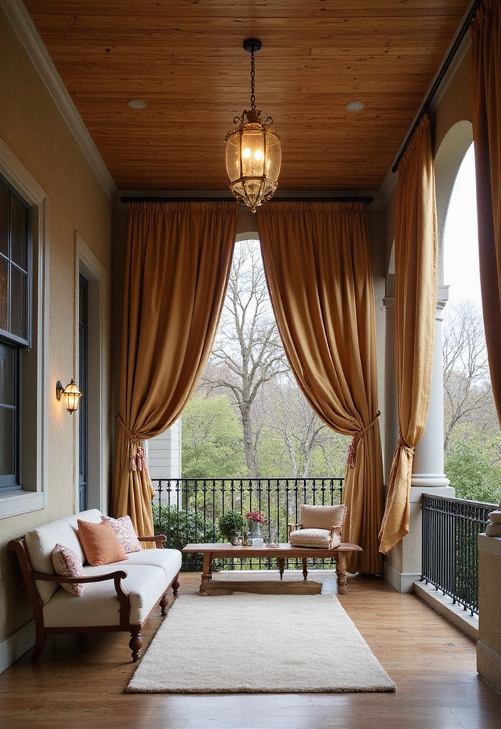 18 Modern Porch Ceilings That Redefine Outdoor Elegance (You Can't Miss #7!) - 16. Luxurious Fabric Drapes