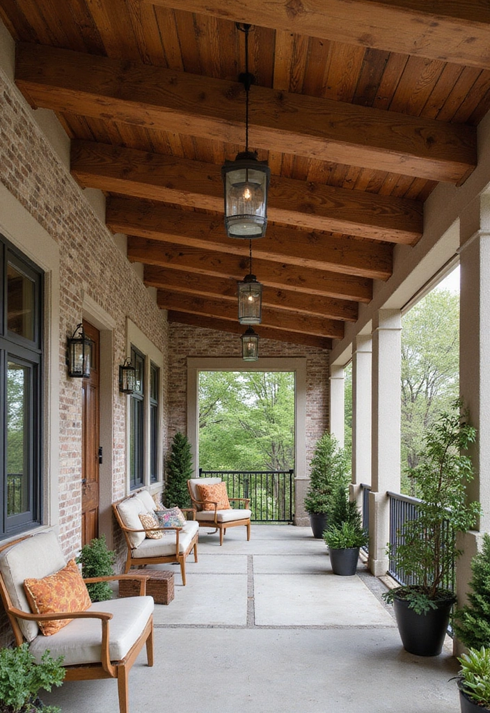 18 Modern Porch Ceilings That Redefine Outdoor Elegance (You Can't Miss #7!) - 6. Artistic Wood Beam Arrangements