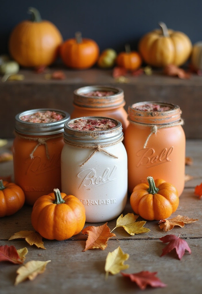 19 Cozy Mason Jar Fall Decor Ideas That Will Make Your Home Feel Like Autumn! - 1. Rustic Pumpkin Patch Jars