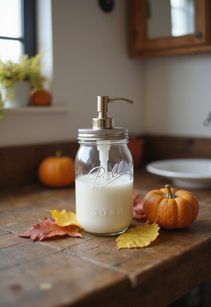 19 Cozy Mason Jar Fall Decor Ideas That Will Make Your Home Feel Like Autumn! - 11. Mason Jar Soap Dispensers