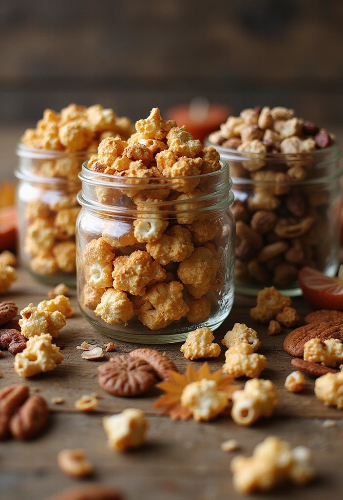 19 Cozy Mason Jar Fall Decor Ideas That Will Make Your Home Feel Like Autumn! - 14. Harvest Snacks Jars