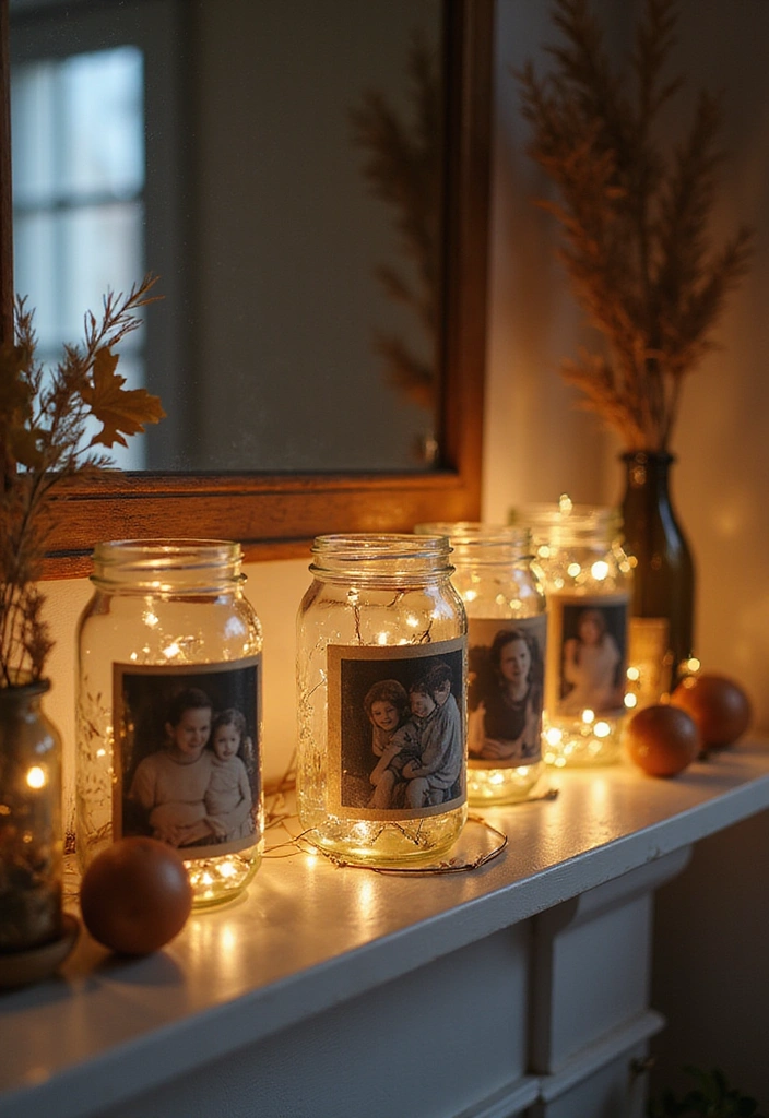 19 Cozy Mason Jar Fall Decor Ideas That Will Make Your Home Feel Like Autumn! - 16. Vintage Photo Jars