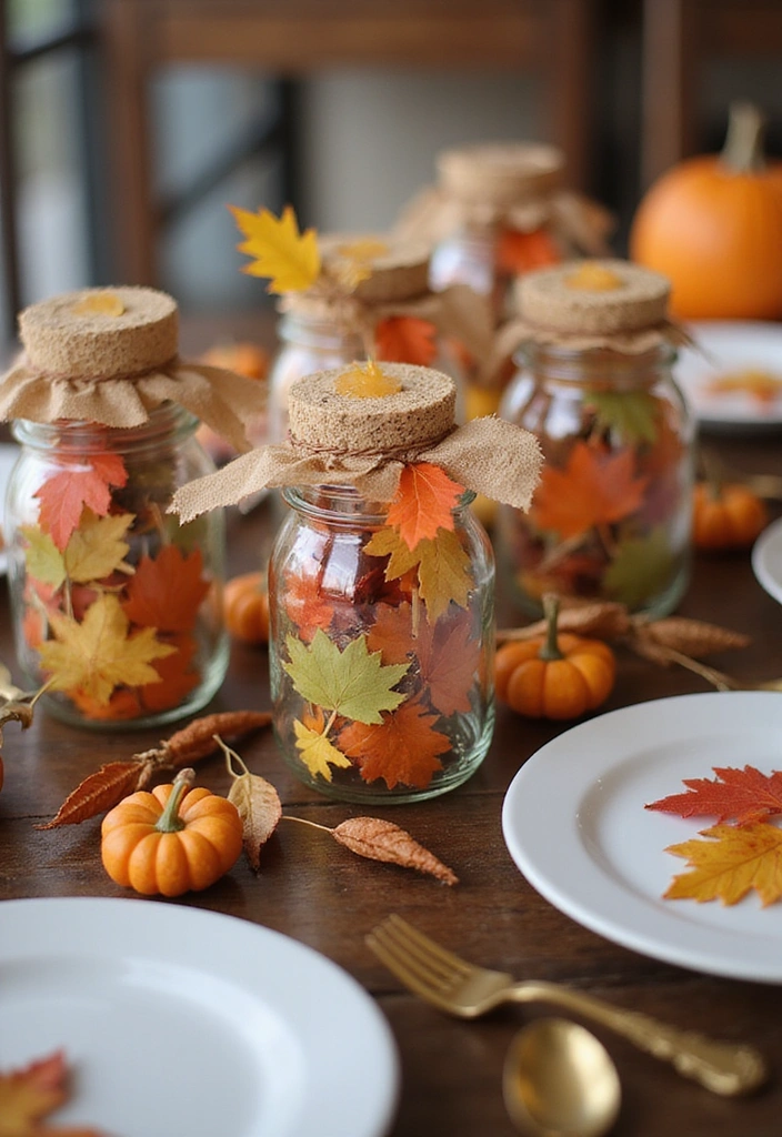 19 Cozy Mason Jar Fall Decor Ideas That Will Make Your Home Feel Like Autumn! - 18. Autumn Themed Party Favors