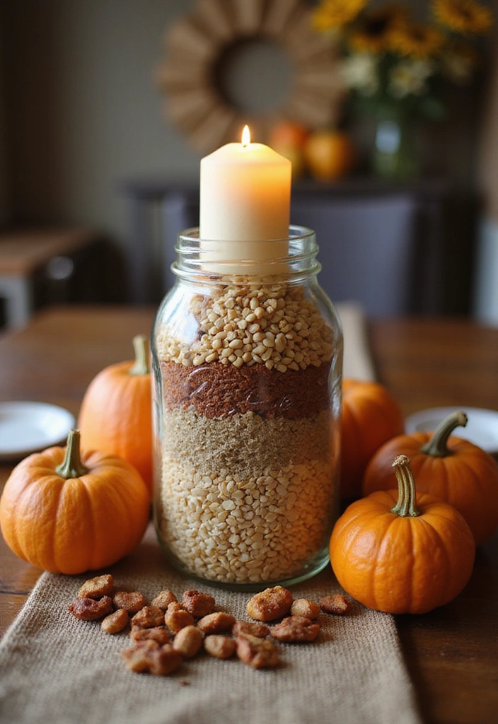 19 Cozy Mason Jar Fall Decor Ideas That Will Make Your Home Feel Like Autumn! - 5. Harvest-Themed Centerpieces