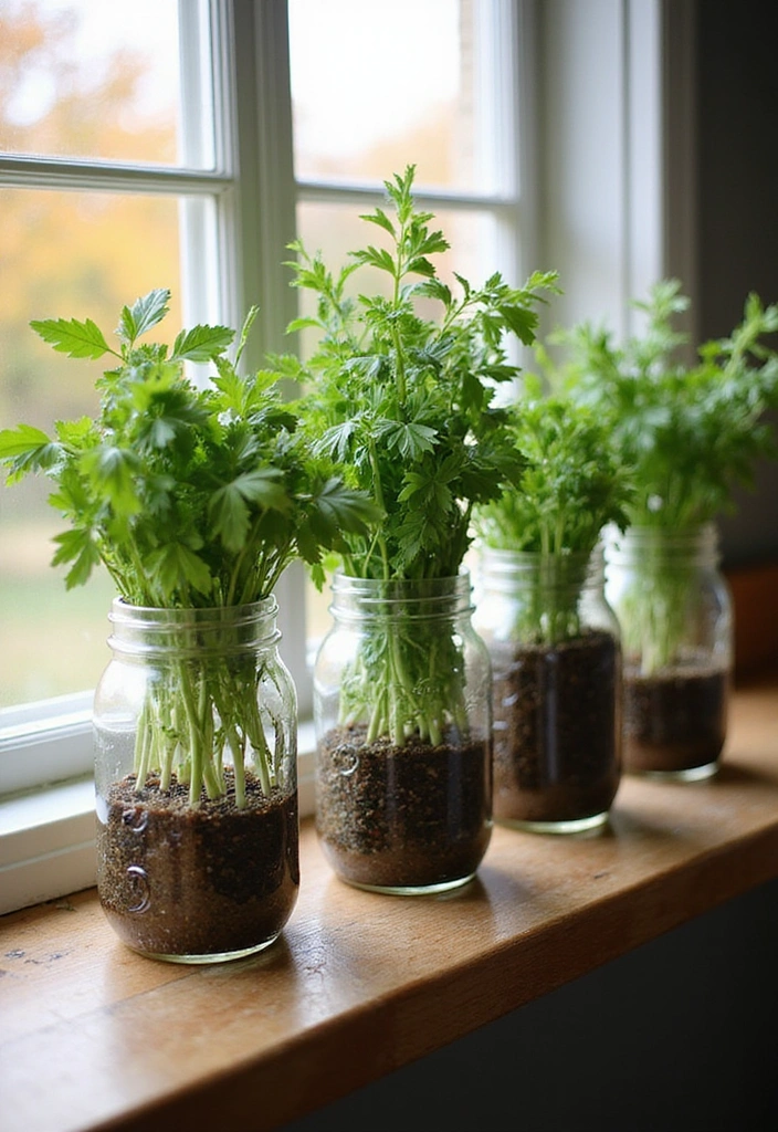 19 Cozy Mason Jar Fall Decor Ideas That Will Make Your Home Feel Like Autumn! - 7. Seasonal Herb Planters