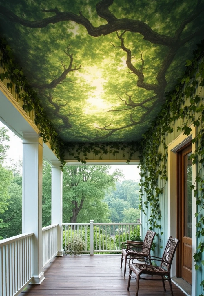 19 Creative Porch Ceiling Patterns That Will Make Your Guests Say 'Wow!' - 10. Nature-Inspired Murals