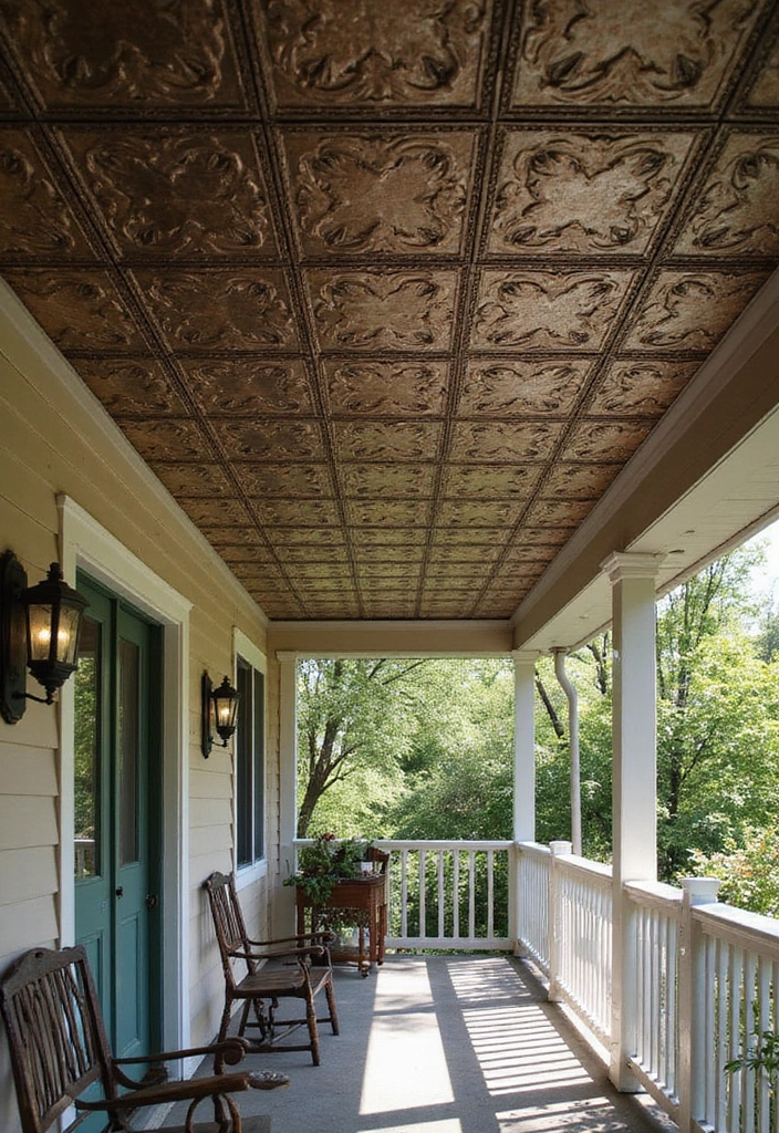 19 Creative Porch Ceiling Patterns That Will Make Your Guests Say 'Wow!' - 15. Vintage Tin Tiles