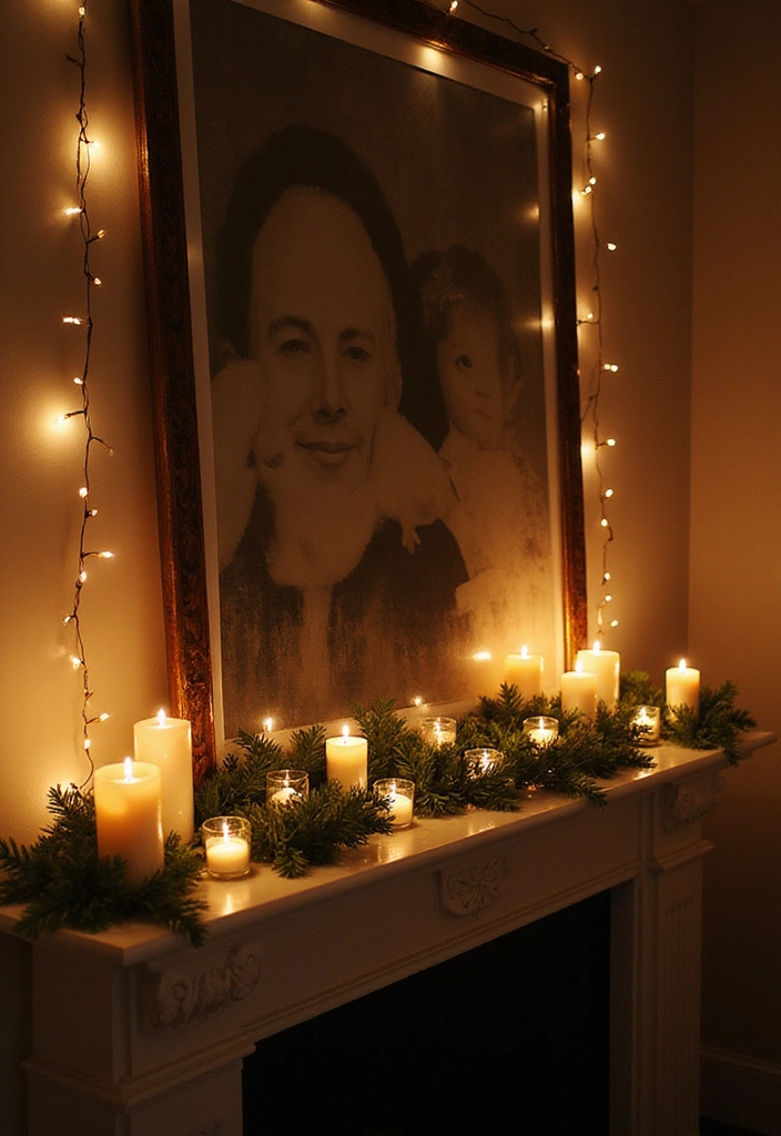 19 Layered Farmhouse Mantel Decor Ideas That Create Stunning Visuals (Tip #7 Will Blow Your Mind!) - 10. Layering with Lights