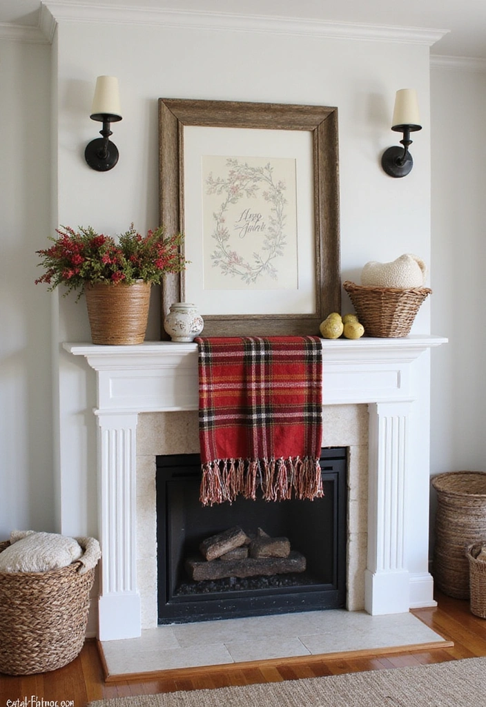 19 Layered Farmhouse Mantel Decor Ideas That Create Stunning Visuals (Tip #7 Will Blow Your Mind!) - 11. Layering with Fabrics