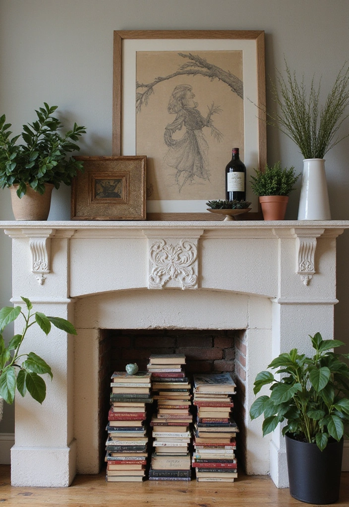 19 Layered Farmhouse Mantel Decor Ideas That Create Stunning Visuals (Tip #7 Will Blow Your Mind!) - 13. Layering with Books