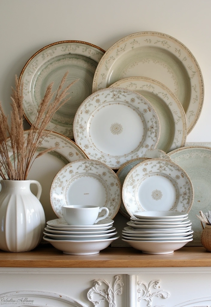 19 Layered Farmhouse Mantel Decor Ideas That Create Stunning Visuals (Tip #7 Will Blow Your Mind!) - 14. Layer with Dishes