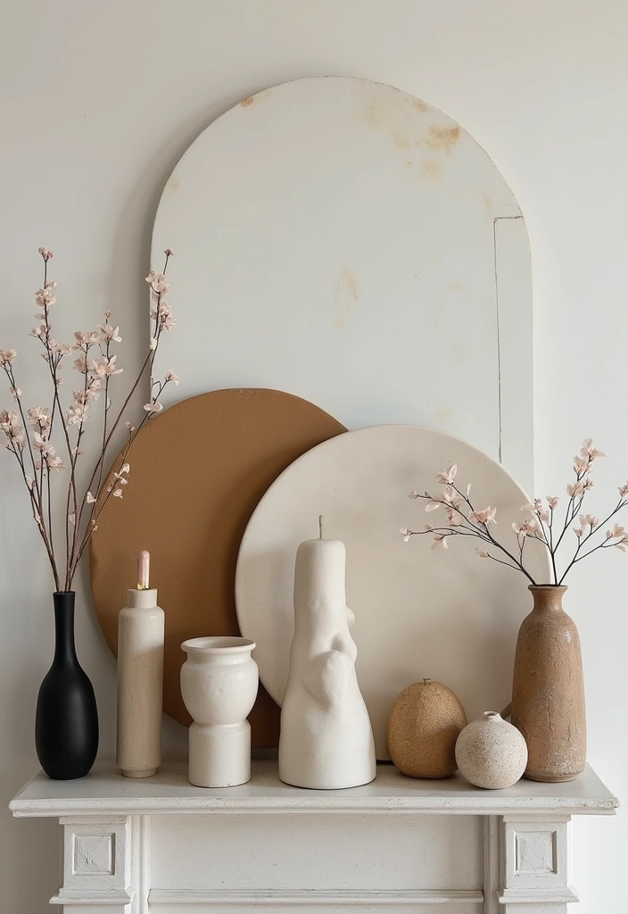 19 Layered Farmhouse Mantel Decor Ideas That Create Stunning Visuals (Tip #7 Will Blow Your Mind!) - 15. Incorporate Sculptural Elements