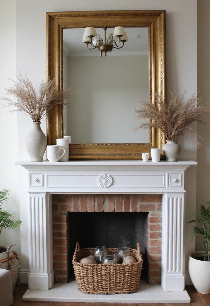 19 Layered Farmhouse Mantel Decor Ideas That Create Stunning Visuals (Tip #7 Will Blow Your Mind!) - 17. Layer with Mirrors