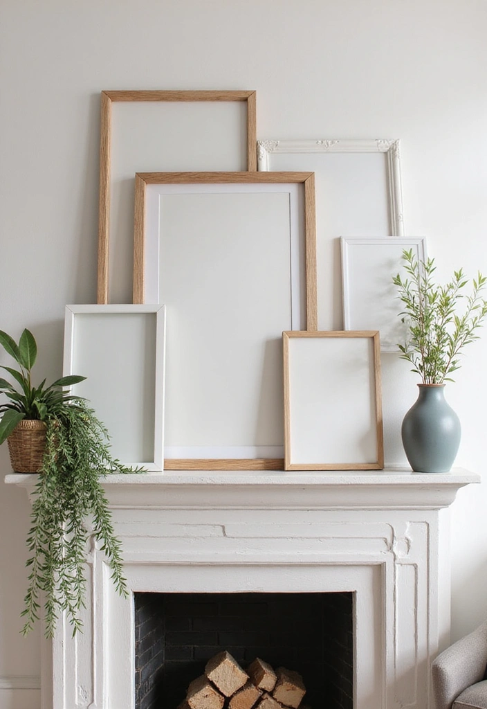 19 Layered Farmhouse Mantel Decor Ideas That Create Stunning Visuals (Tip #7 Will Blow Your Mind!) - 19. Layered with Frames