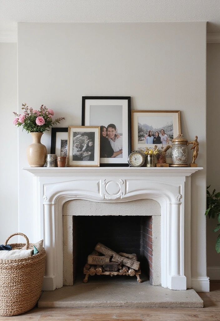 19 Layered Farmhouse Mantel Decor Ideas That Create Stunning Visuals (Tip #7 Will Blow Your Mind!) - 7. Incorporate Personal Mementos (Tip #7 Will Blow Your Mind!)
