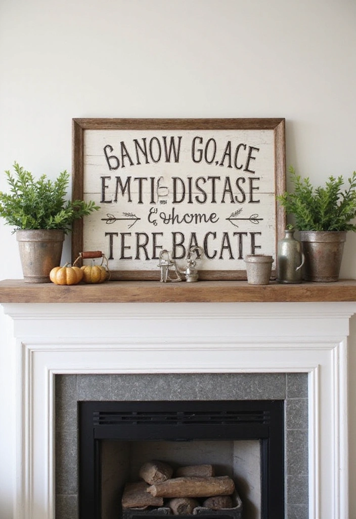 19 Layered Farmhouse Mantel Decor Ideas That Create Stunning Visuals (Tip #7 Will Blow Your Mind!) - 9. Farmhouse Signs