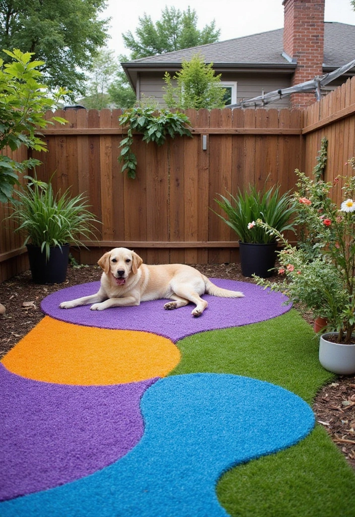 19 Pet-Friendly Small Backyard Turf Ideas That Every Dog Owner Needs to See (#8 Is a Game-Changer!) - 3. Colorful Turf for a Fun Vibe