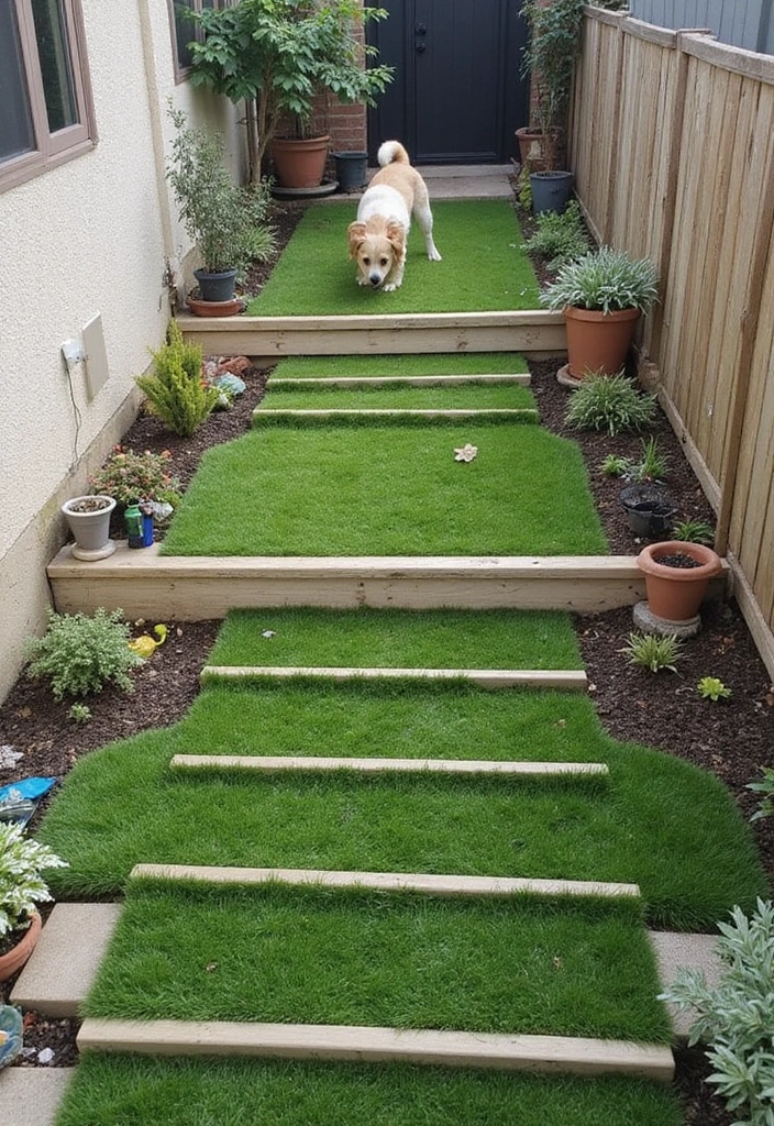19 Pet-Friendly Small Backyard Turf Ideas That Every Dog Owner Needs to See (#8 Is a Game-Changer!) - 4. Multi-Level Turf Design