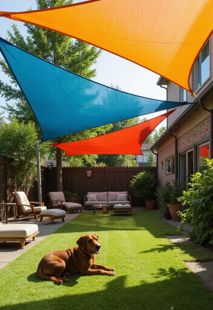 19 Pet-Friendly Small Backyard Turf Ideas That Every Dog Owner Needs to See (#8 Is a Game-Changer!) - 6. Shade Solutions for Turf Areas