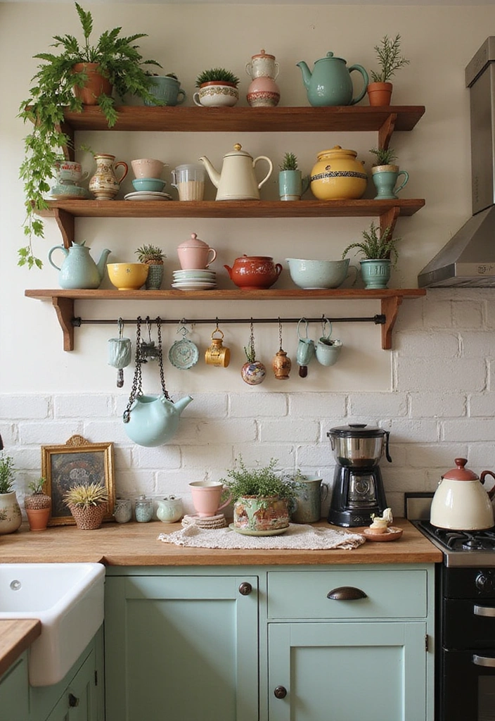 19 Vintage Open Kitchen Shelf Ideas That'll Give Your Kitchen Timeless Charm! - 15. Vintage Tea and Coffee Station