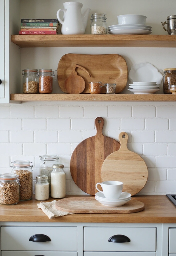 19 Vintage Open Kitchen Shelf Ideas That'll Give Your Kitchen Timeless Charm! - 16. Unique Serving Boards