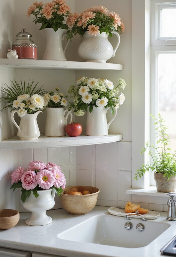 19 Vintage Open Kitchen Shelf Ideas That'll Give Your Kitchen Timeless Charm! - 19. Vintage Flower Vases