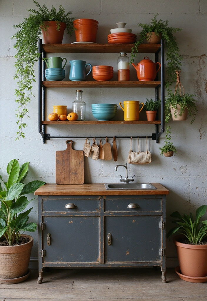19 Vintage Open Kitchen Shelf Ideas That'll Give Your Kitchen Timeless Charm! - 2. Vintage Metal Shelves