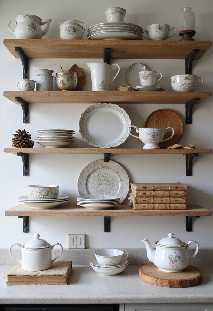19 Vintage Open Kitchen Shelf Ideas That'll Give Your Kitchen Timeless Charm! - 3. Floating Shelves with a Twist