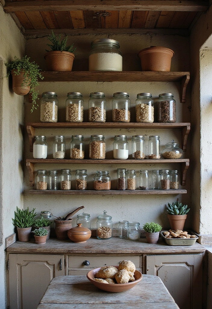 19 Vintage Open Kitchen Shelf Ideas That'll Give Your Kitchen Timeless Charm! - 6. Antique Glass Jars