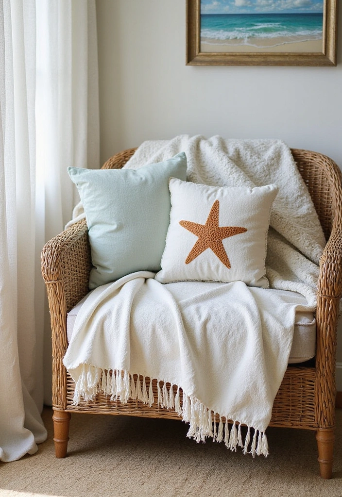 20 Beach Themed Textiles That Will Cozy Up Your Living Room (You’ll Love #17!) - 10. Starfish Embroidered Throws