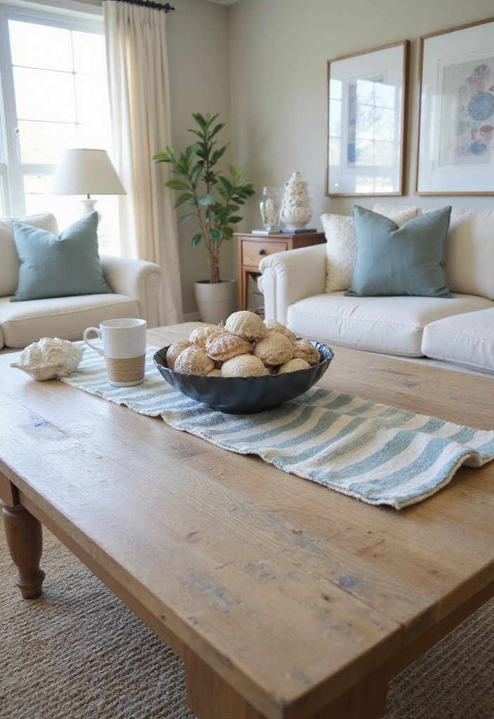 20 Beach Themed Textiles That Will Cozy Up Your Living Room (You’ll Love #17!) - 11. Beachy Striped Table Runner