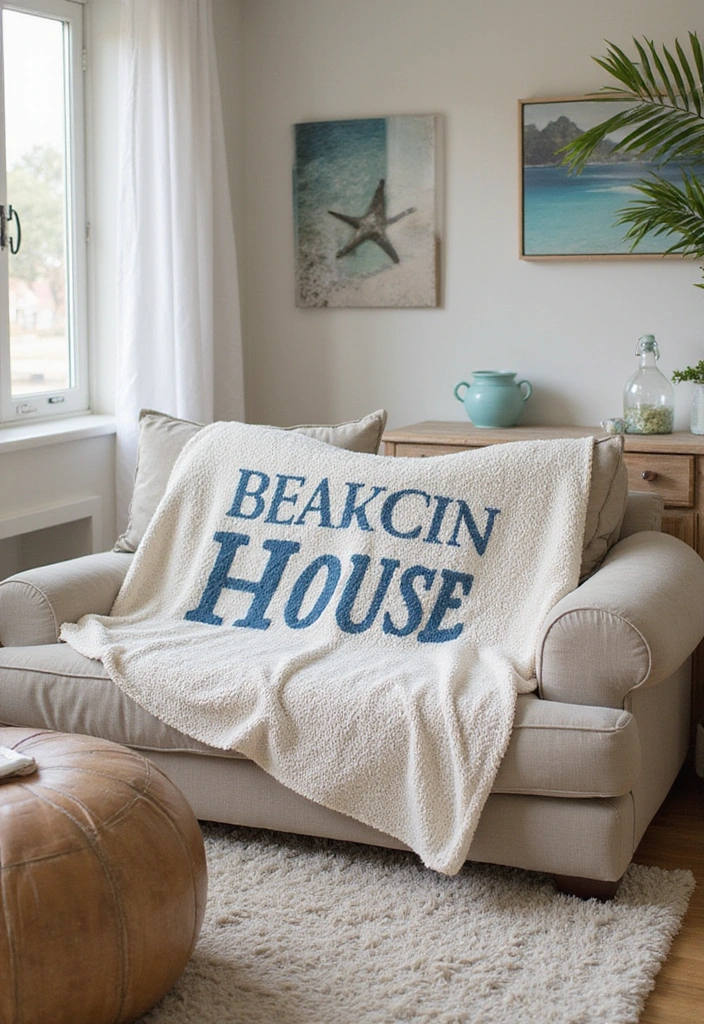 20 Beach Themed Textiles That Will Cozy Up Your Living Room (You’ll Love #17!) - 18. Beach House Typography Throws