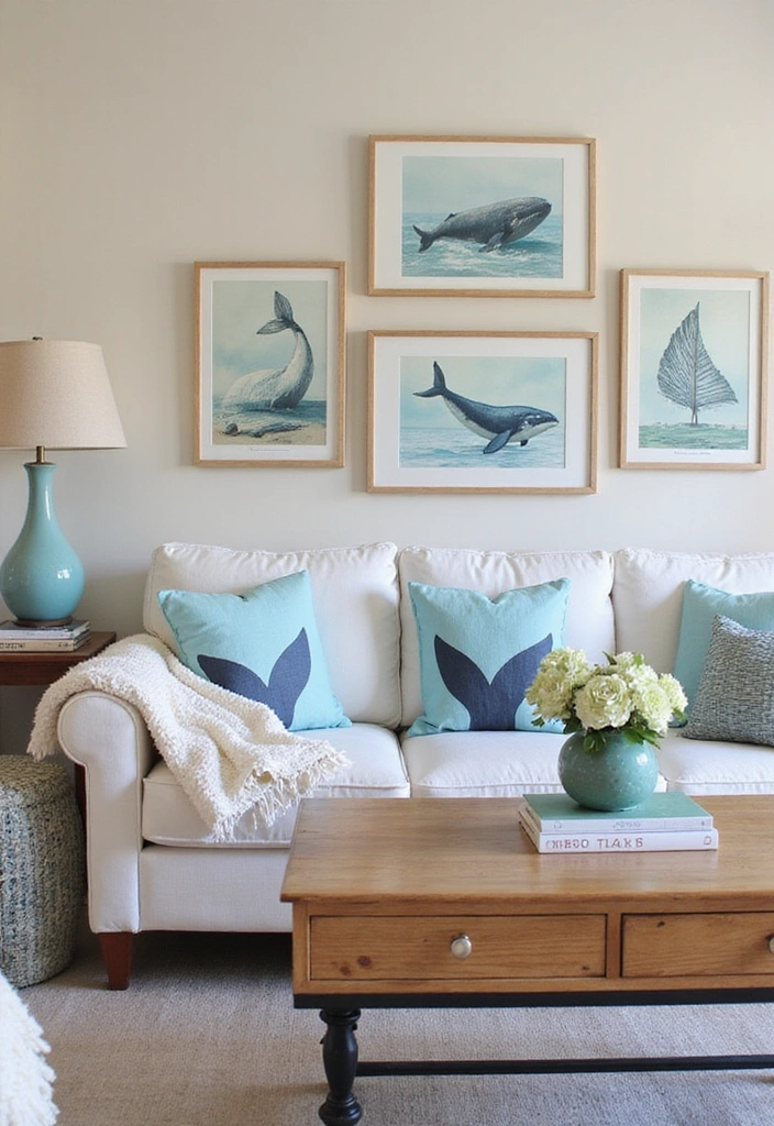 20 Beach Themed Textiles That Will Cozy Up Your Living Room (You’ll Love #17!) - 20. Whale Tail Accent Cushions