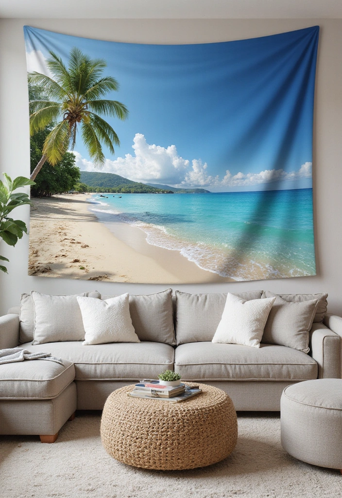 20 Beach Themed Textiles That Will Cozy Up Your Living Room (You’ll Love #17!) - 4. Beach Scene Wall Tapestry