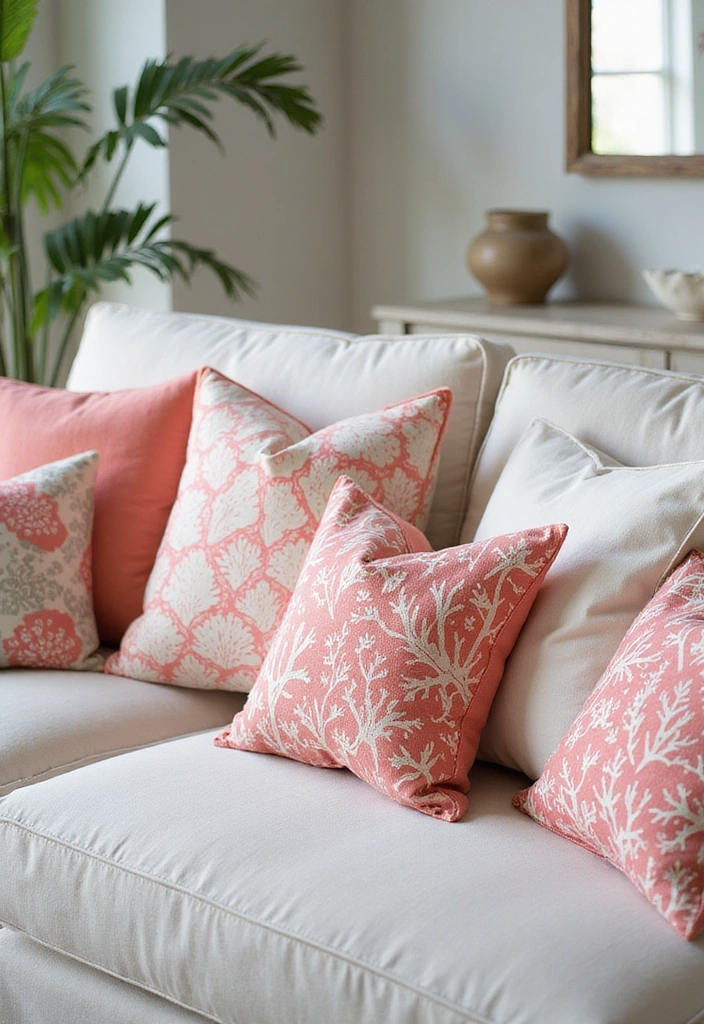 20 Beach Themed Textiles That Will Cozy Up Your Living Room (You’ll Love #17!) - 5. Coral Reef Inspired PIllows