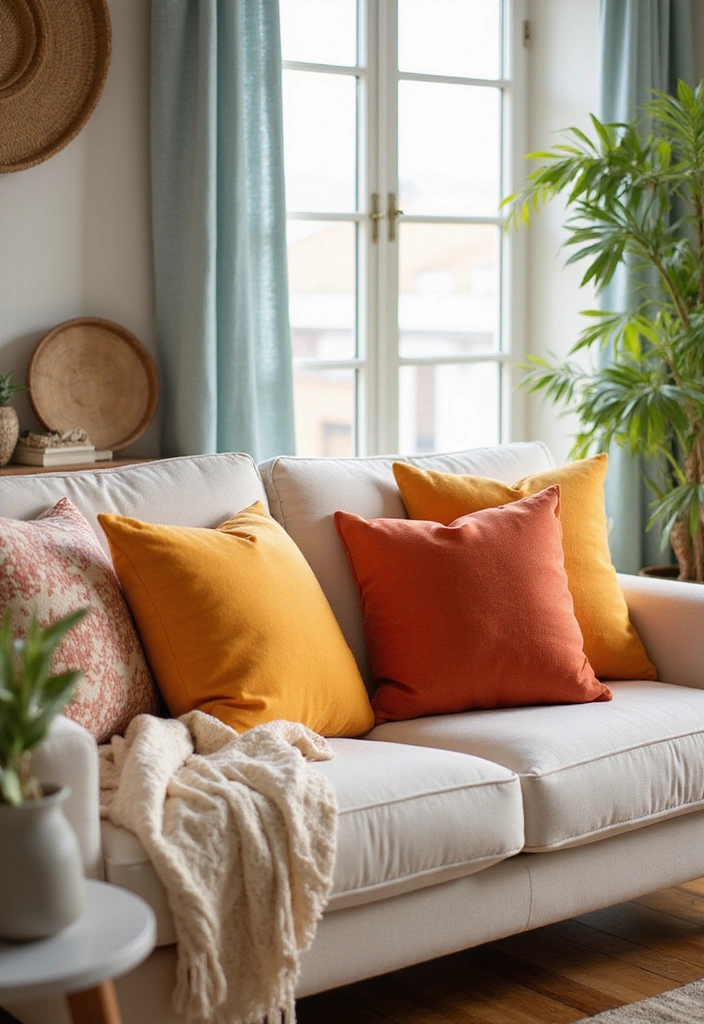 20 Beach Themed Textiles That Will Cozy Up Your Living Room (You’ll Love #17!) - 9. Sunset Ombre Cushions