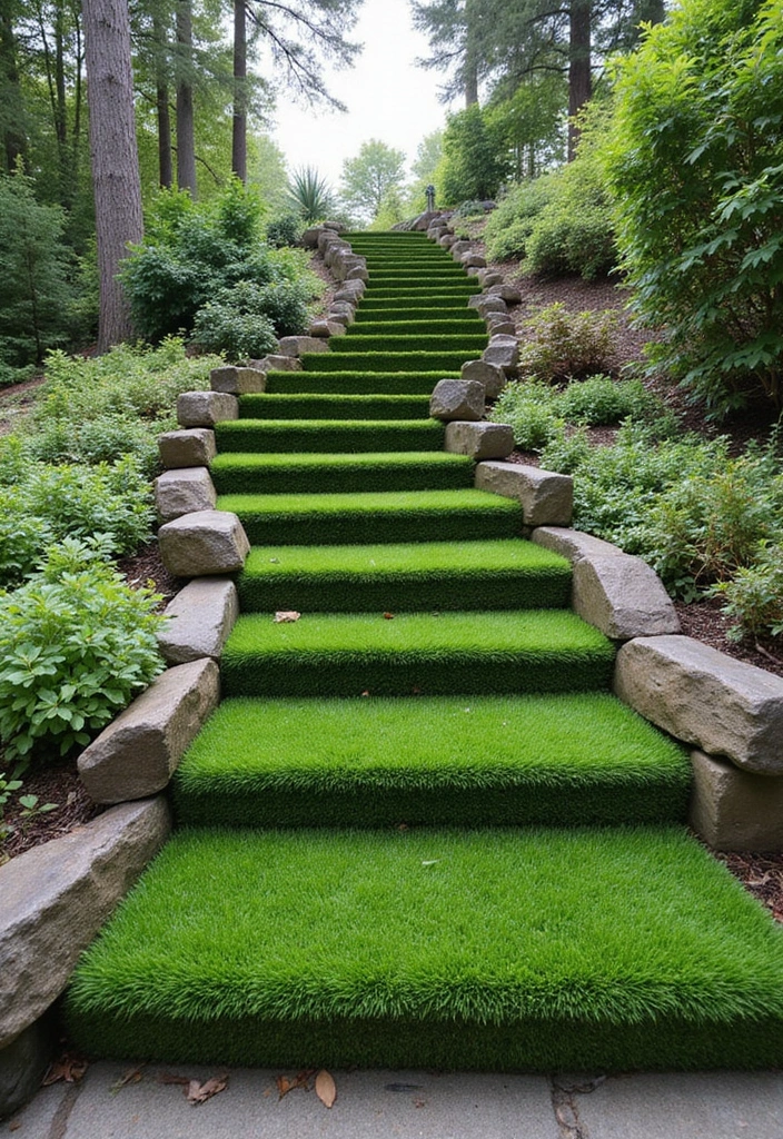 20 Budget-Friendly Backyard Turf Ideas You Can DIY (Number 4 is a Game Changer!) - 16. Turf-covered Steps
