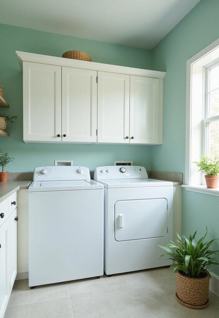 20 Color Schemes for Your Laundry Room That Will Make You Smile Every Time You Enter! (#5 Is So Bright!) - 1. Soft Seafoam and White