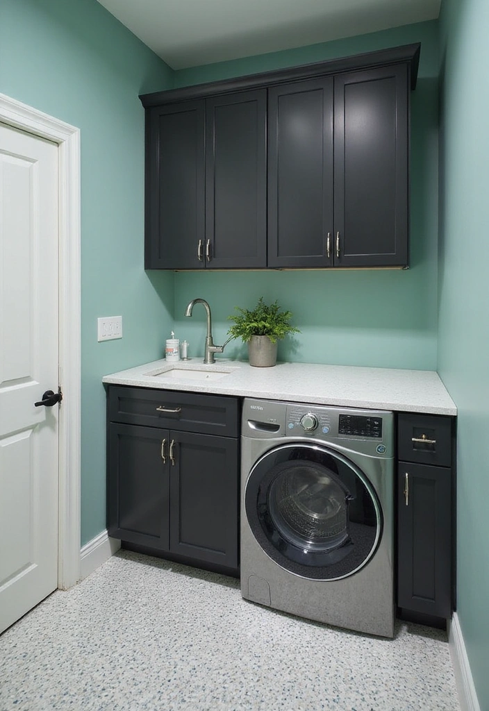 20 Color Schemes for Your Laundry Room That Will Make You Smile Every Time You Enter! (#5 Is So Bright!) - 12. Mint and Charcoal